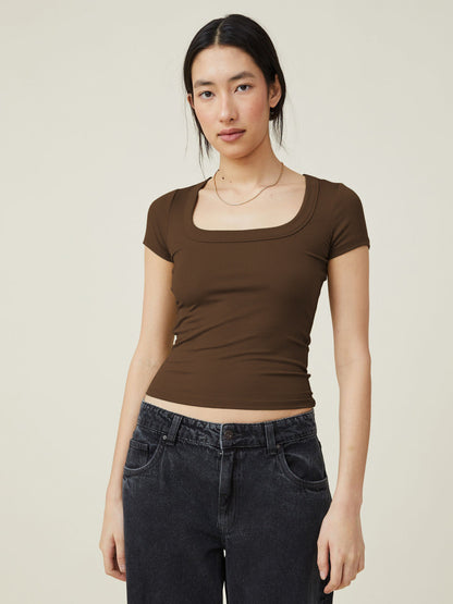 Solid Short Sleeve Ribbed Knit Crop Top