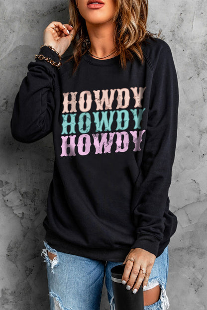 HOWDY Letter Print Long Sleeve Sweatshirt