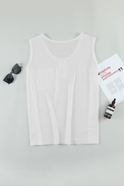 Snap Buttons Scoop Neck Tank With Pocket
