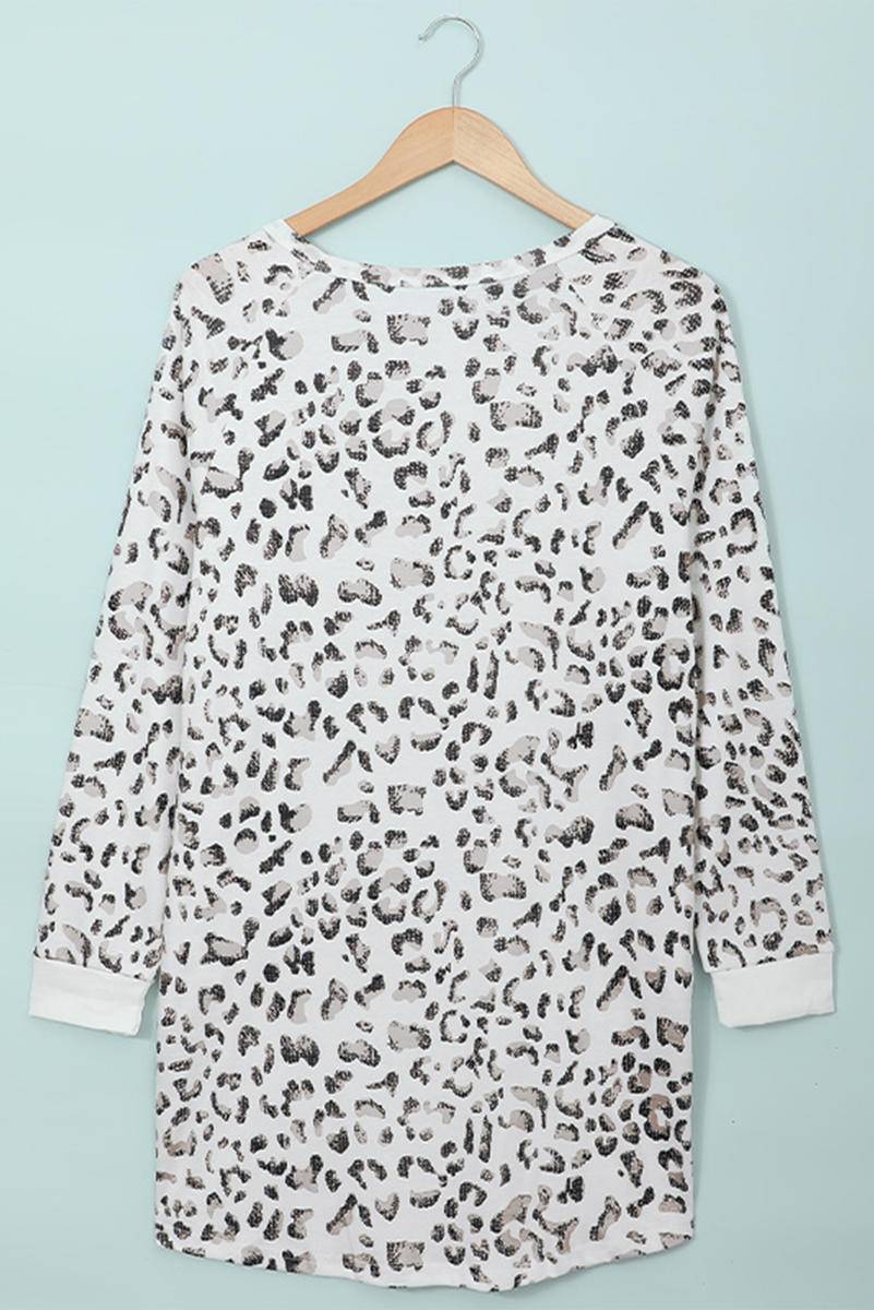 Round Neck Long Sleeve Leopard Print Mini Dress