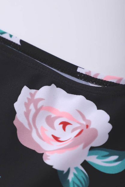 Halter Cross Wrap Floral Print One-Piece Swimwear
