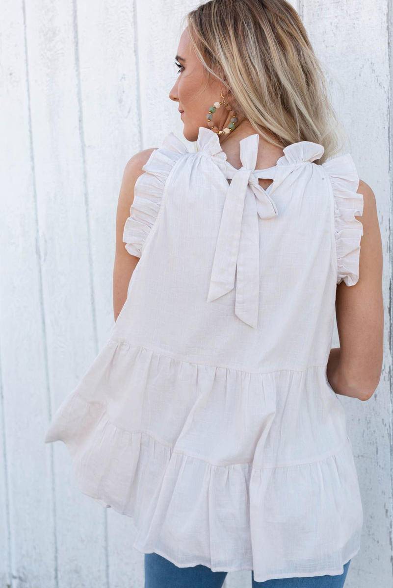 Frilled Collar Sleeveless Knotted Tiered Tank