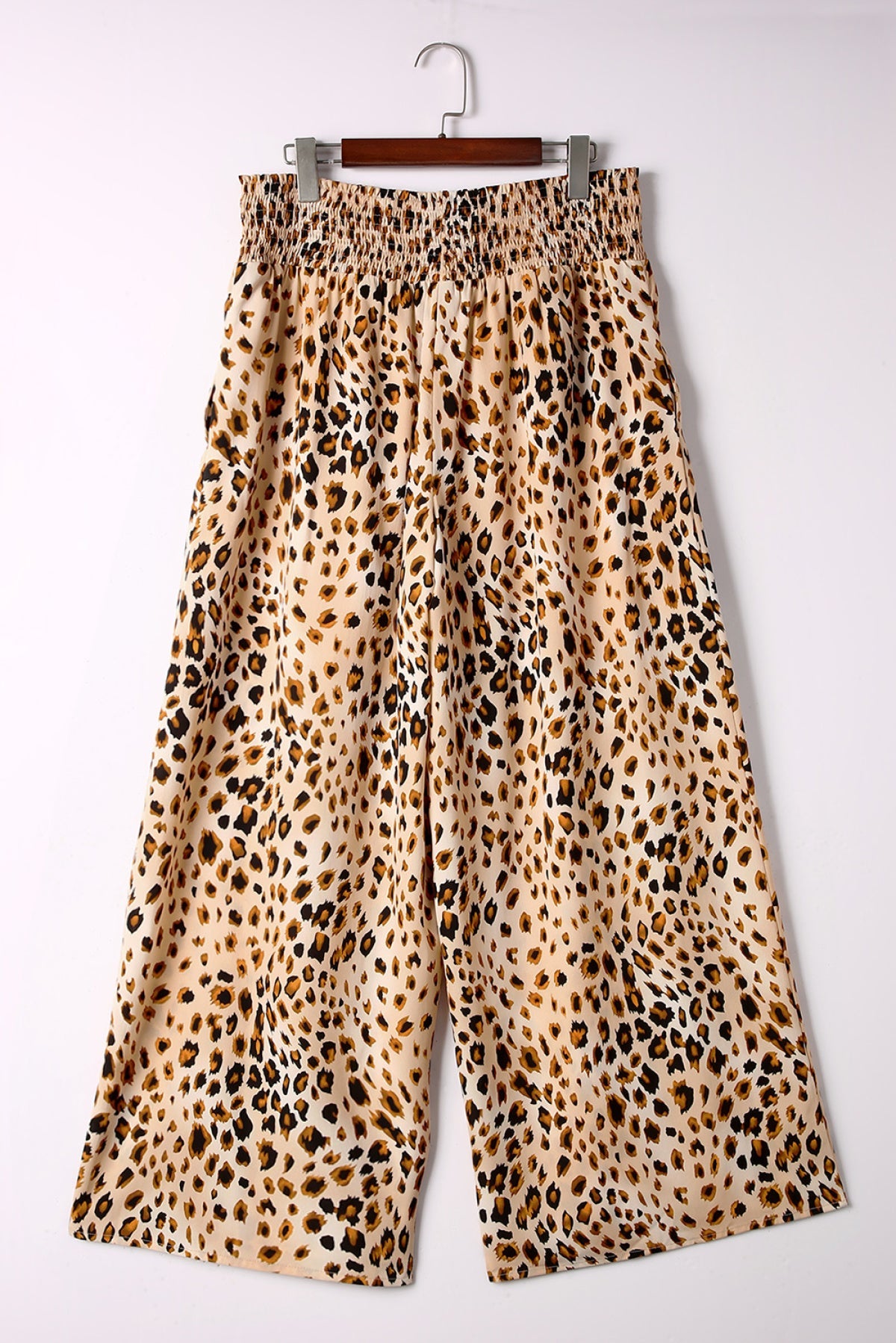 Plus Size Leopard Smoked High Waist Wide Leg Pants