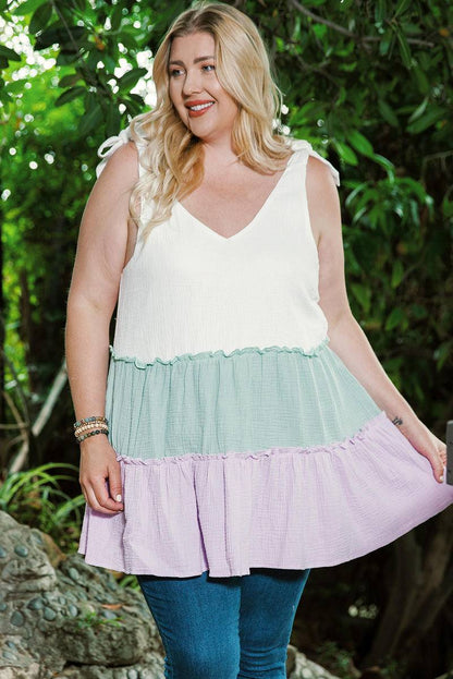 Plus Size Color Block Ruffle Tiered Tank Top