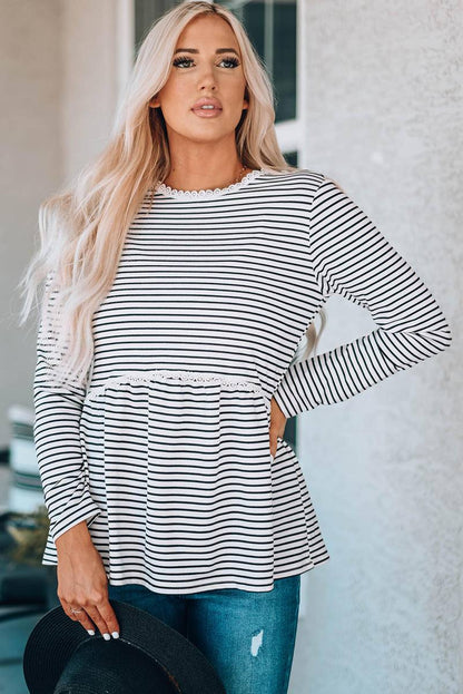 Flowy A-Line Stiped Print Long Sleeve Top