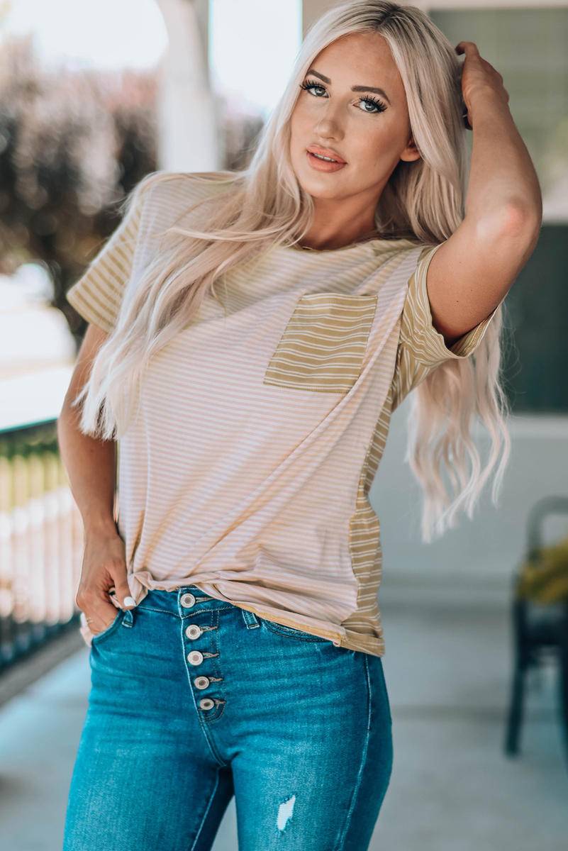 Contrast Striped Patchwork Tee