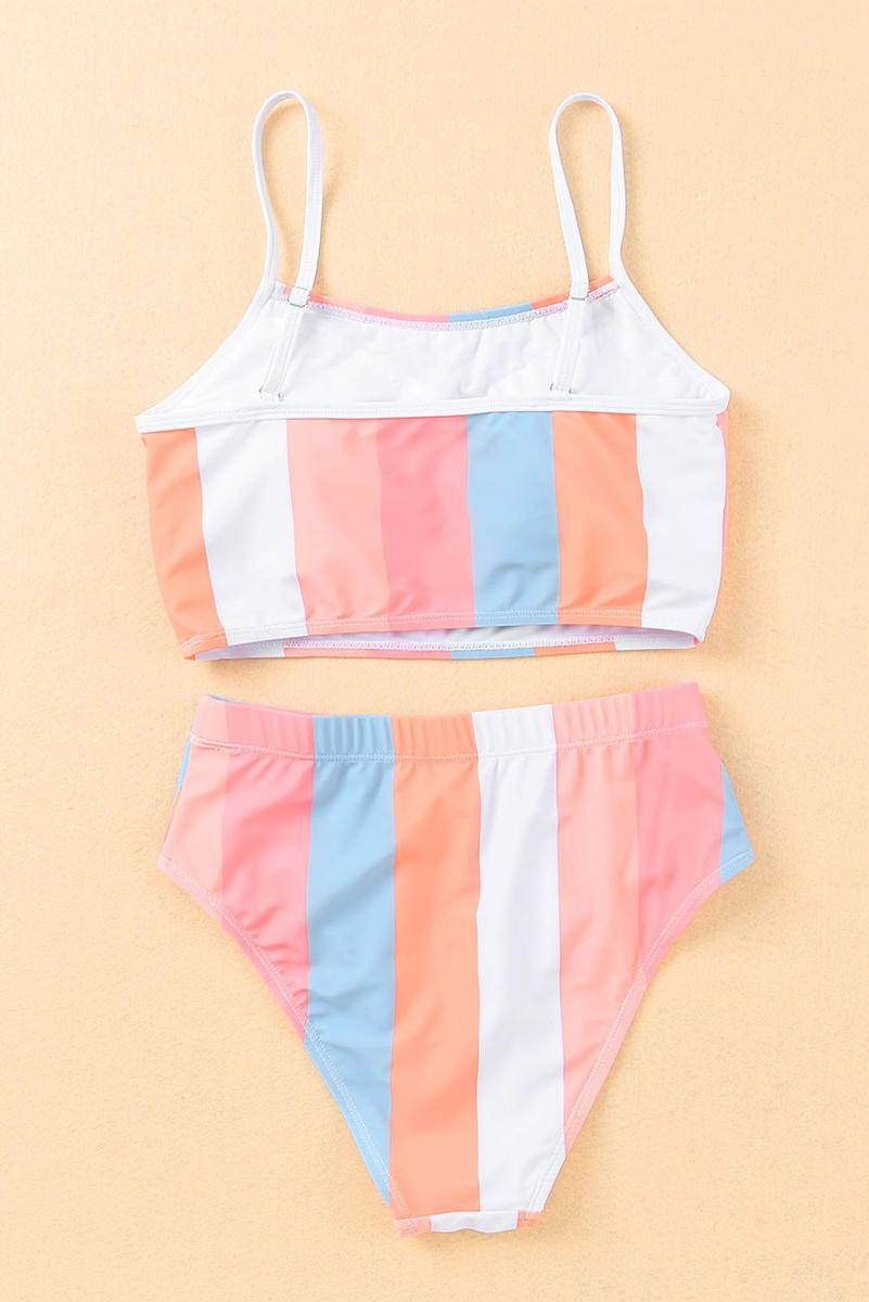 Vertical Striped High Waist Bikini Swimsuit