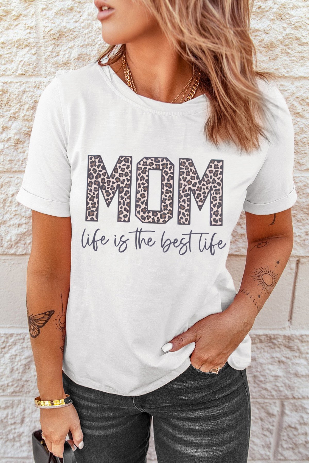 MOM Life Is The Best Life Leopard Print Graphic T Shirt