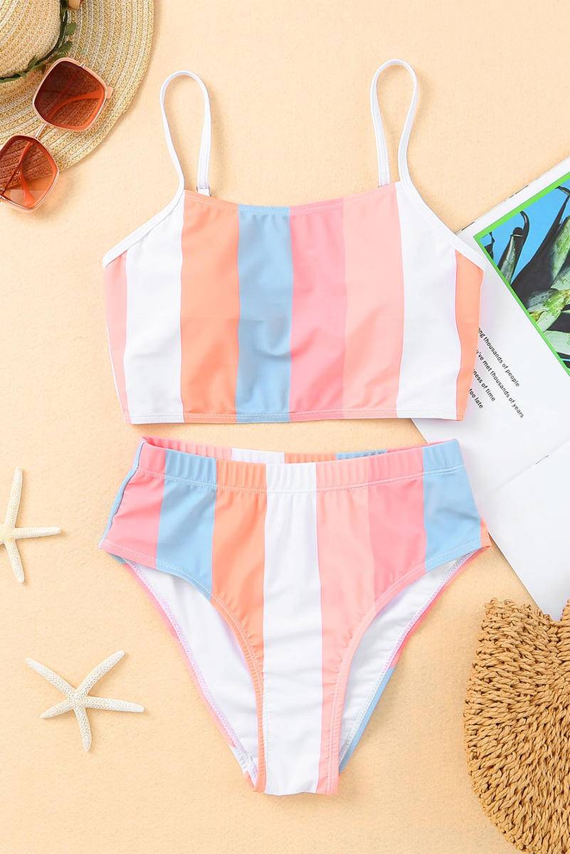 Vertical Striped High Waist Bikini Swimsuit