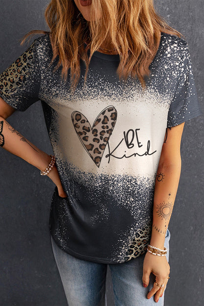 Be Kind Leopard Heart Shaped Print Graphic T Shirt