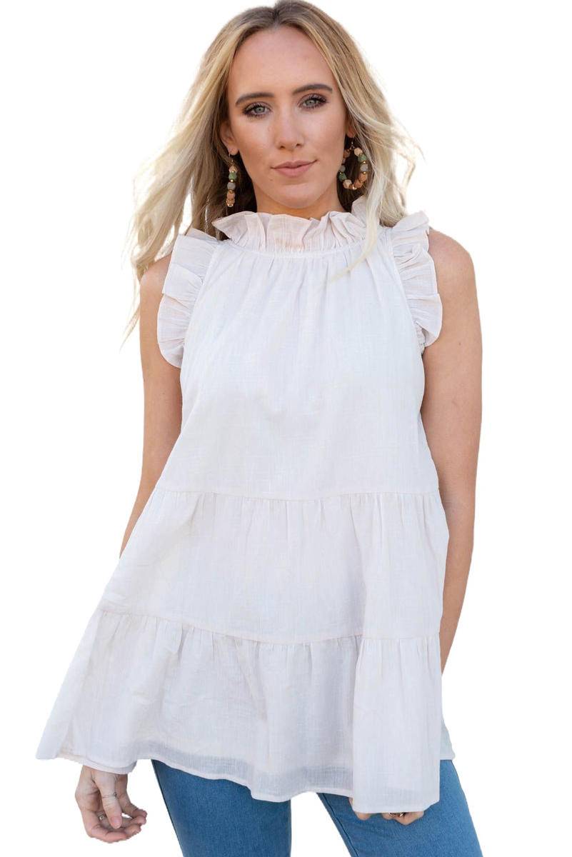 Frilled Collar Sleeveless Knotted Tiered Tank