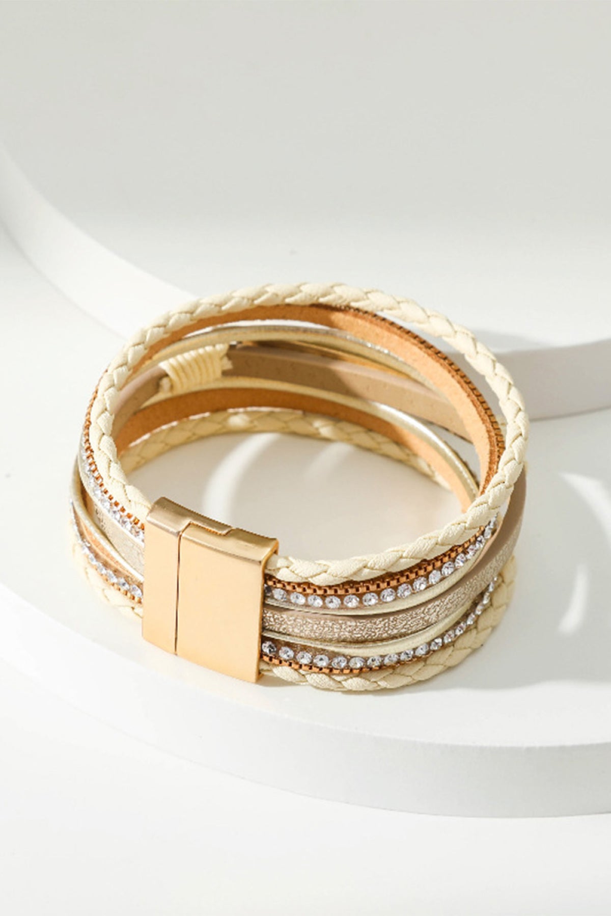 BLESSED Rhinestone Leather Layered Bracelet