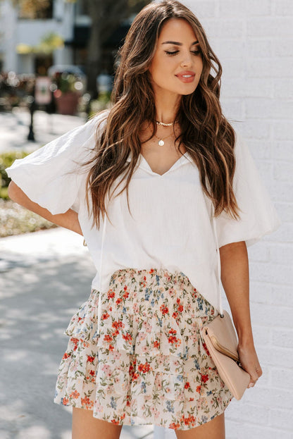 Smocked High Waist Ruffle Tiered Floral Skirt