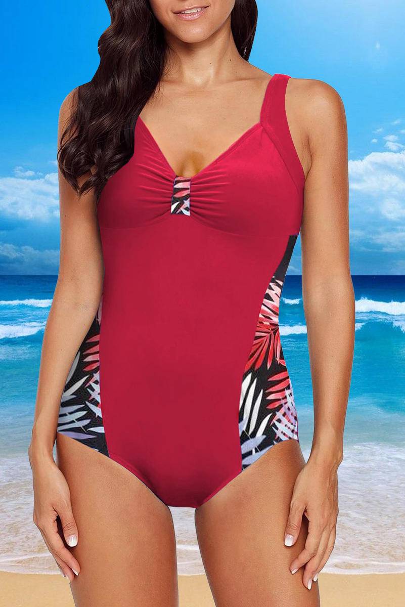 Green Ruched Front Open Back One-Piece Swimsuit