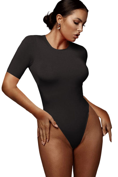 Black Short Sleeve High Cut Bodysuit