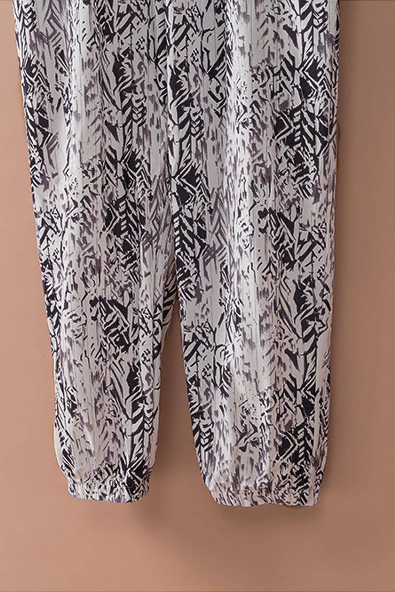Printed V Neck Drawstring Relaxed Jumpsuit