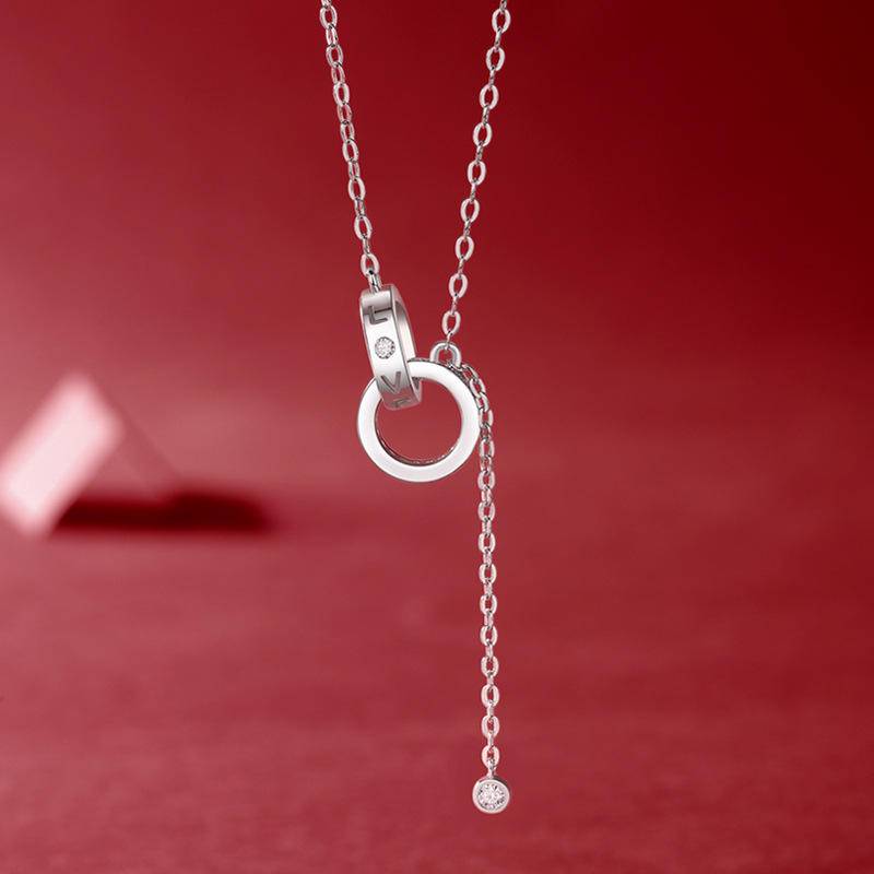 Interlocking Ring 925 Sterling Silver Moissanite Pendant Necklace