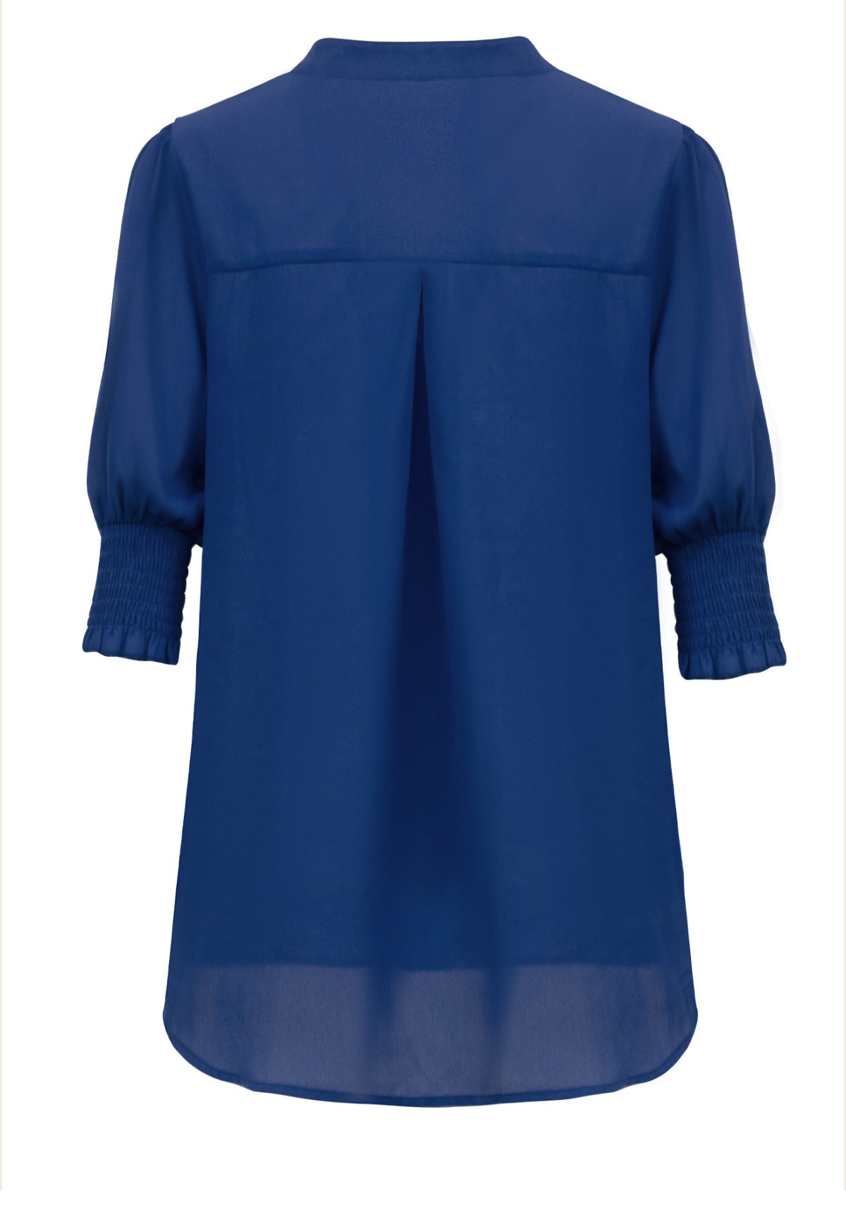 Solid Notched Smocked Puff Sleeve Blouse