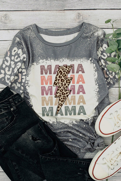 MAMA Lightning Leopard Bleached Print Graphic T Shirt