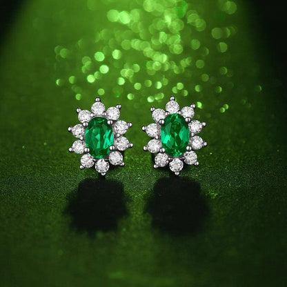 Green Flower-Shaped 925 Sterling Silver Stud Earrings