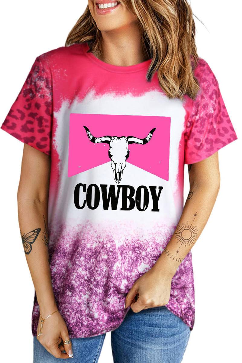 Steer Head COWBOY Graphic Bleached Leopard T-Shirt