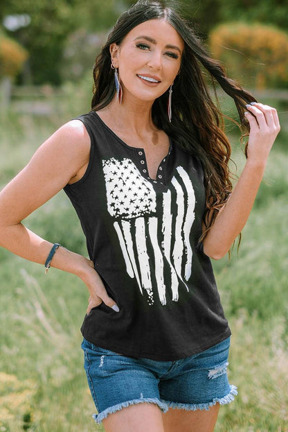 Casual National Flag Button Graphic Tank Top