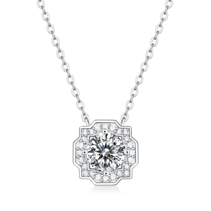 Geometric 925 Sterling Silver Moissanite Pendant Necklace
