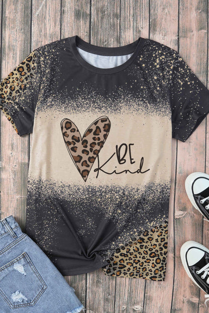 Be Kind Leopard Heart Shaped Print Graphic T Shirt
