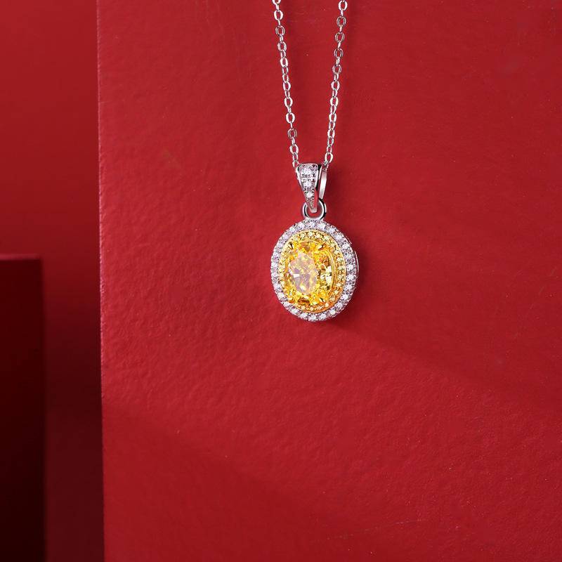 Yellow Oval-Shaped 925 Sterling Silver Pendant Necklace