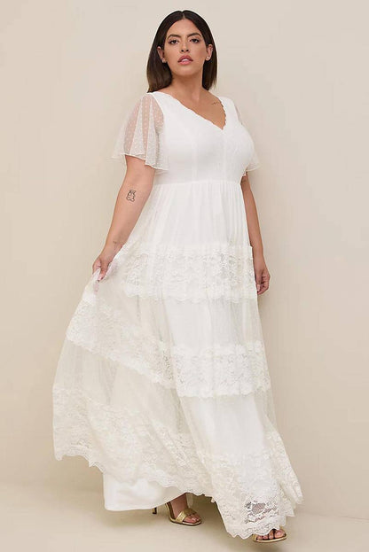 Plus Size Lace A-Line Boho Wedding Dress