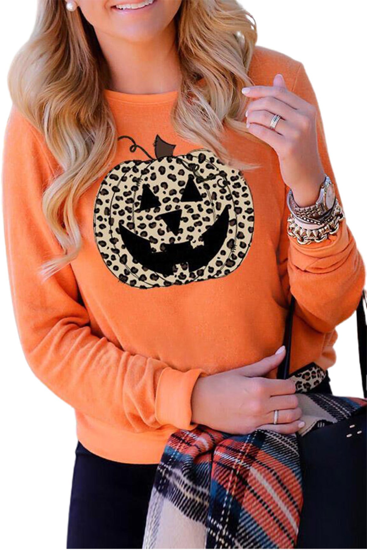 Orange Halloween Leopard Pumpkin Face Sweatshirt