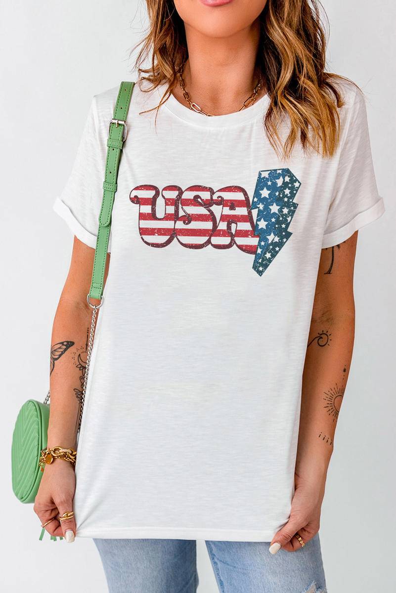 USA Lightning Graphic Print Short Sleeve T Shirt