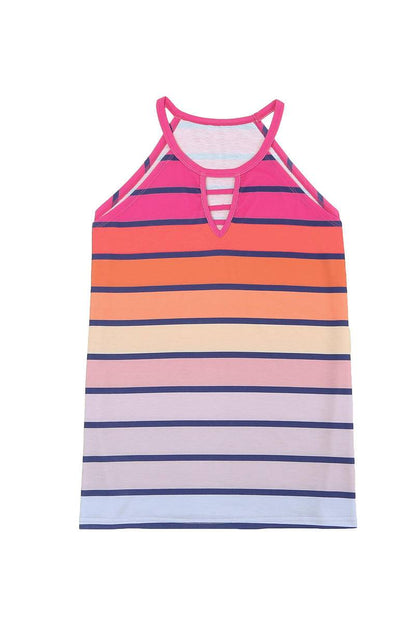 Multicolor Hollowed Out Striped Tank Top