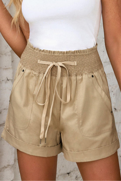 Casual Drawstring Shirred High Waist Shorts