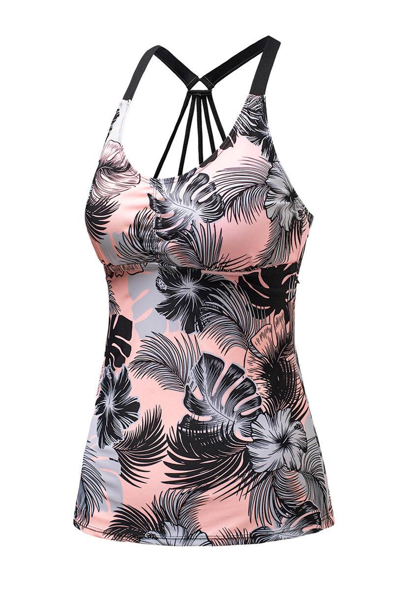 Floral Printed Crisscross Tankini Swim Top