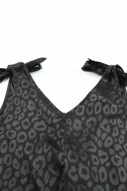Satin Leopard Print Tie Shoulder V Neck Bodysuit