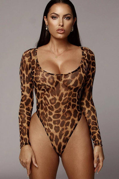 Scoop Neck Leopard Mesh Bodysuit