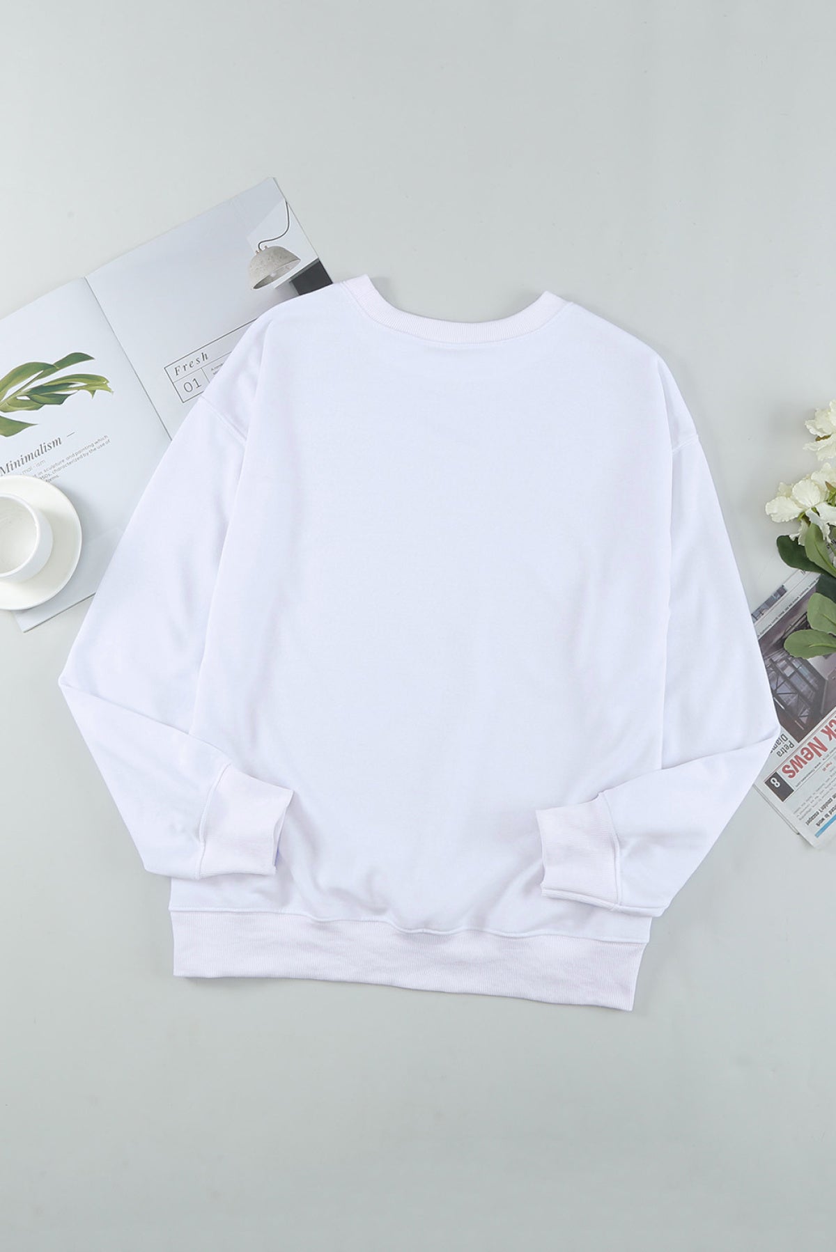 White Merry Plaid Print Crew Neck Pullover Sweatshirt