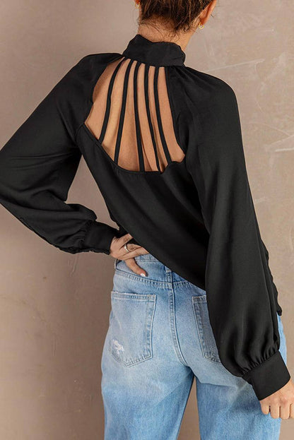 Cut Out Tie Front Long Sleeve Shirt