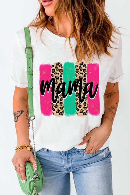 Mama Leopard Brush Stroke Graphic Print T Shirt