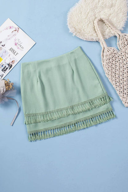 Tiered Tassel Zip-Up High Waist Mini Skirt