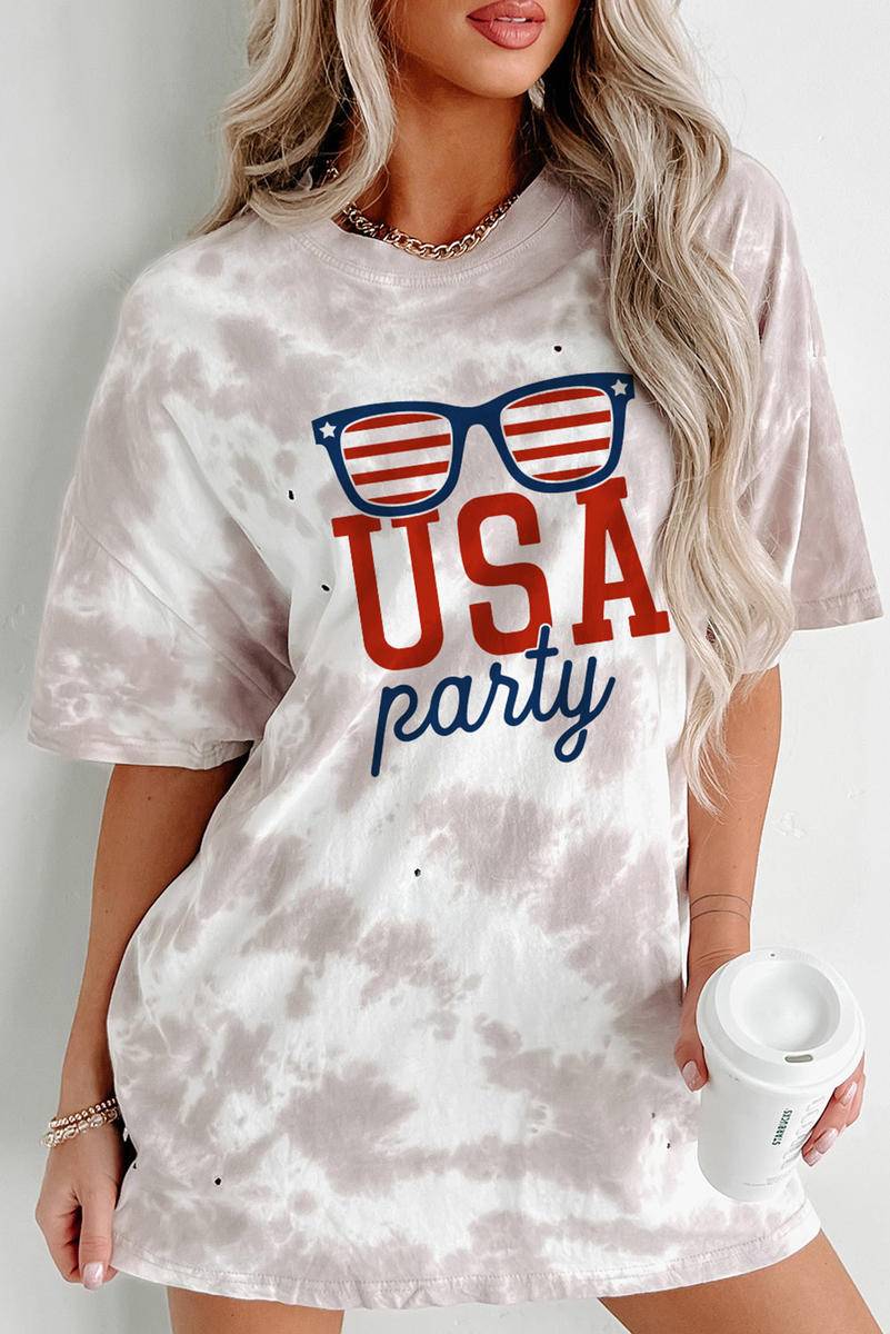 USA Party Graphic Tie Dye Print Oversized T Shirt