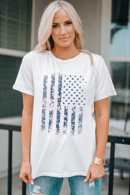 Floral American Flag Pint Short Sleeve Graphic Tee