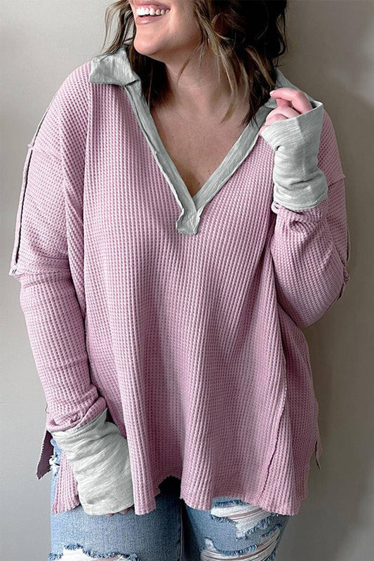 Plus Size Exposed Seam Waffle Knit Top