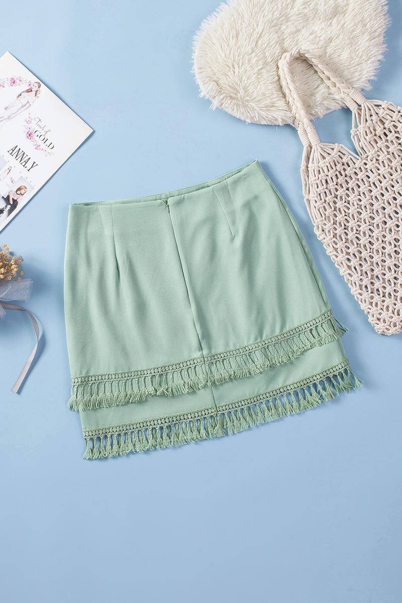 Tiered Tassel Zip-Up High Waist Mini Skirt