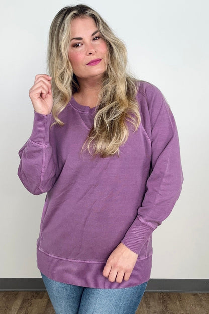 Zenana Pigment Dyed French Terry Pullover With Pockets