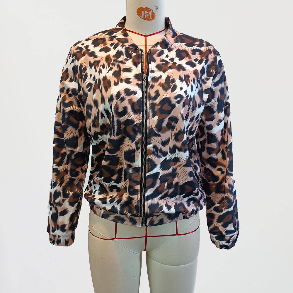 Leopard Zipper Long Sleeve Jacket