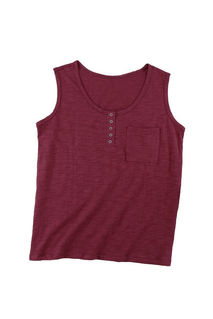 Snap Buttons Scoop Neck Tank With Pocket