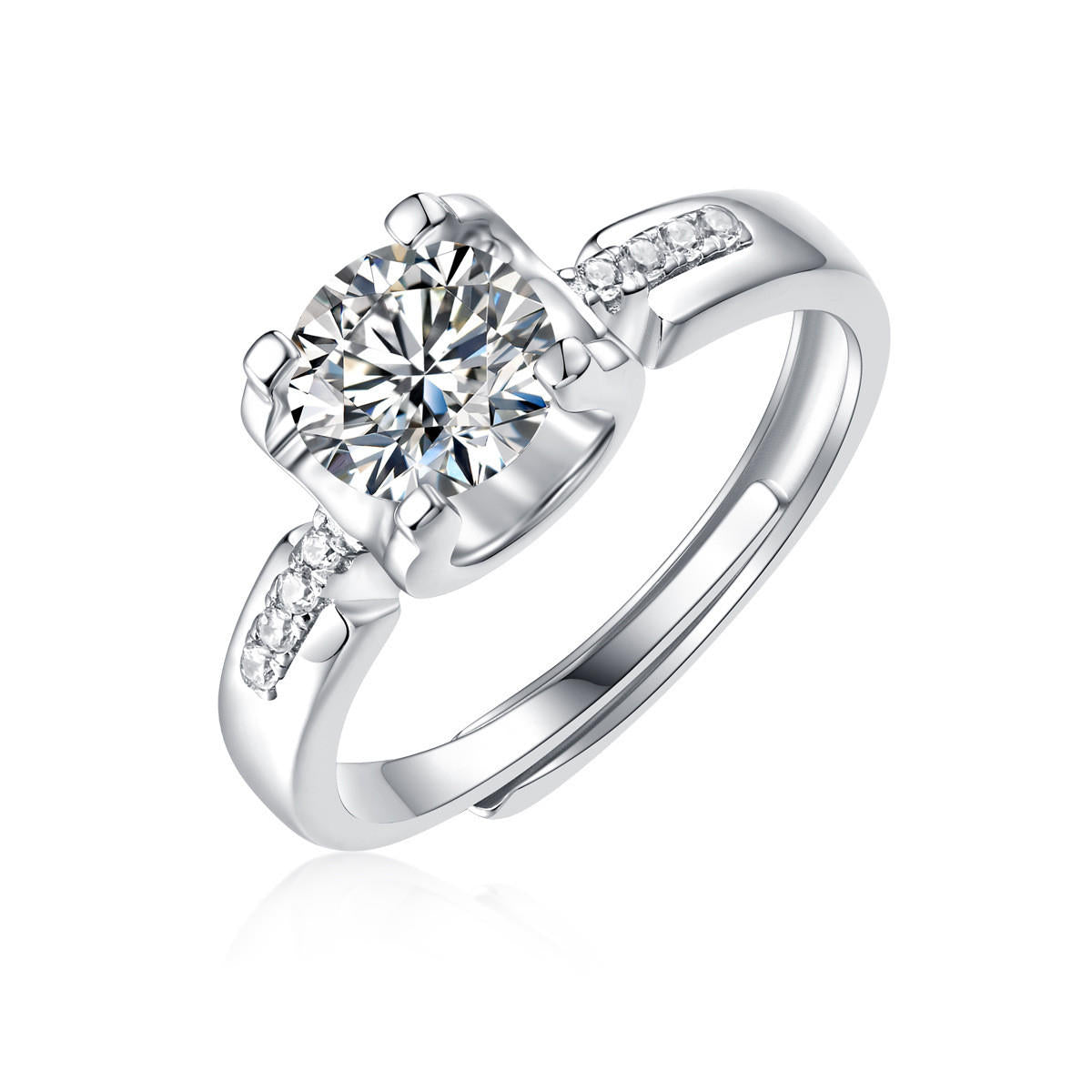 925 Sterling Silver Moissanite Opening Adjustable Ring