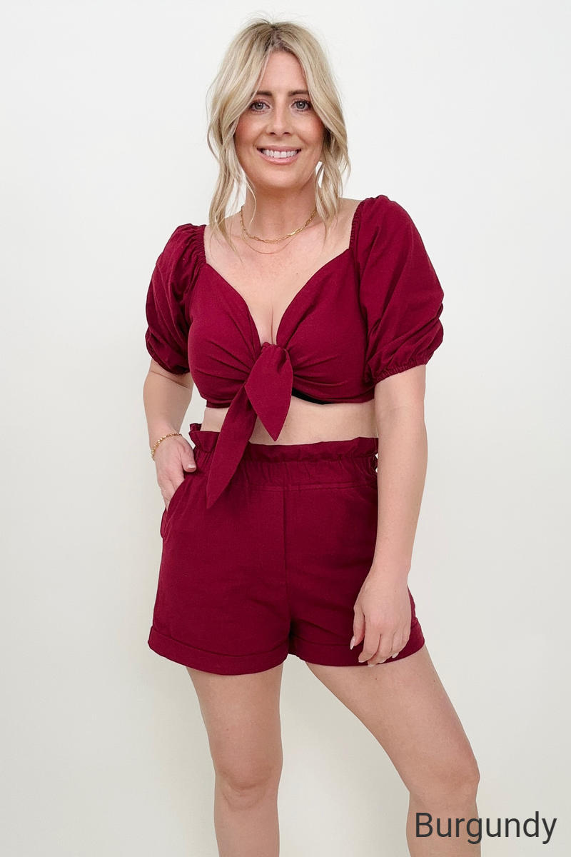 Knot Front Cropped Top and Shorts Set